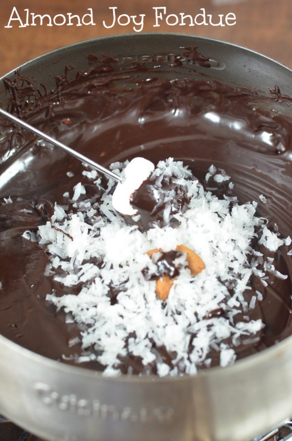 Love milk chocolate fondue recipes? Then you are going to adore this Almond Joy Fondue