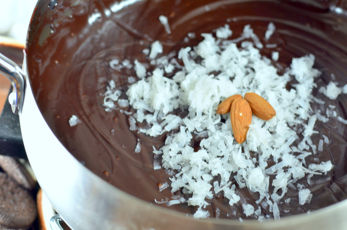 Love milk chocolate fondue recipe? Then this Almond Joy Fondue is for you!