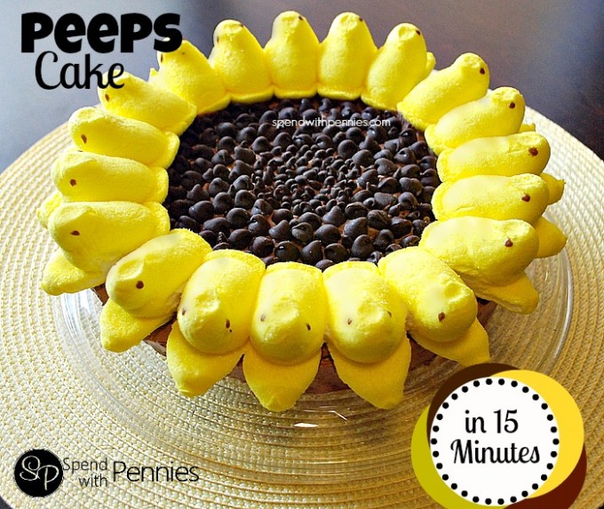 Want some fun Easter cakes to celebrate with? This super cute Peeps cake is easy to make in only 15 minutes of decorating