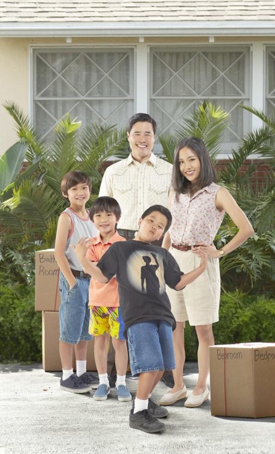 "Fresh Off the Boat" stars Forrest Wheeler as Emery, Ian Chen as Evan, Randall Park as Louis, Hudson Yang as Eddie and Constance Wu as Jessica. (ABC/Kevin Foley)