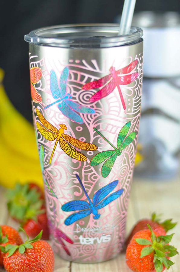 This stainless steel dragonfly tumbler keeps cold things cold and hot things hot! It's a great gift idea